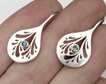 Sapphire Wing Drop Silver Earrings - Made to Order