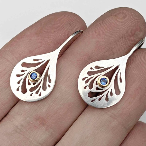 Sapphire Wing Drop Silver Earrings - Made to Order