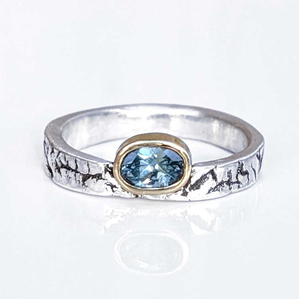 Blue Sapphire Textured Ring - Made to order