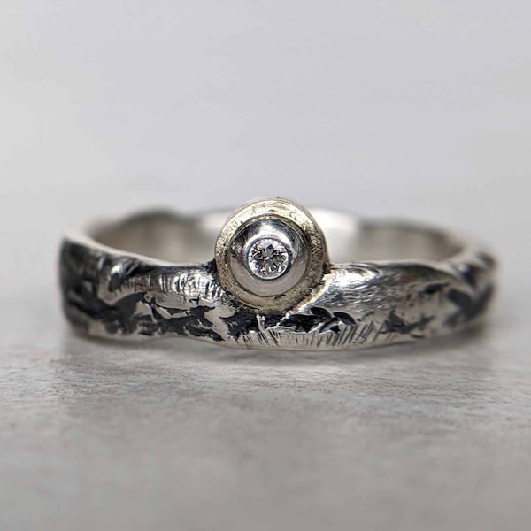 Textured Diamond Ring - Silver + 18ct Gold - Ready To Send UK Size N1/2 US Size 7 - Made to order in any size!