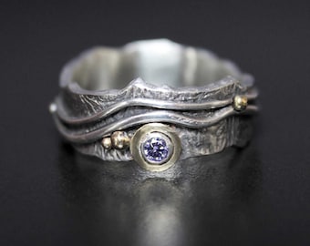 Mountain River Ring - Silver + 18ct Gold - Made to Order With Any Gemstone