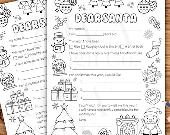 Letter to Santa Coloring Page, Printable Christmas Wish List, Dear Santa Letter for Kids Christmas Activity, Christmas Coloring PDF