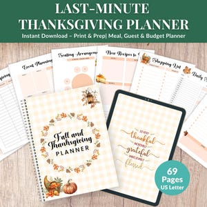 Last-Minute Thanksgiving Planner | Printable Meal & Event Organizer, Fall Holiday Checklist, Gratitude Journal PDF