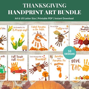 Thanksgiving Handprint Art Bundle: Printable Preschool Fall Craft Activity and Kids Keepsake