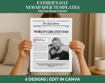 Personalized Father’s Day Newspaper Template Bundle - Editable Canva Dad Keepsake Gift