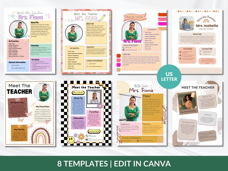 Editable Meet the Teacher Canva Template Bundle, Back to School Teacher ...