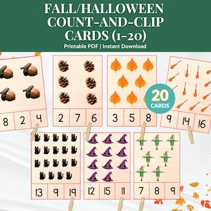 Höst Halloween Räkna & Klipp Kort: Rolig Utskrivbar Matematikaktivitet för Förskola | Montessori Early Learning