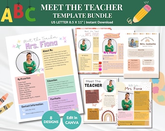 Editable Meet the Teacher Canva Template Bundle, Back to School Teacher Introduction For School Open House