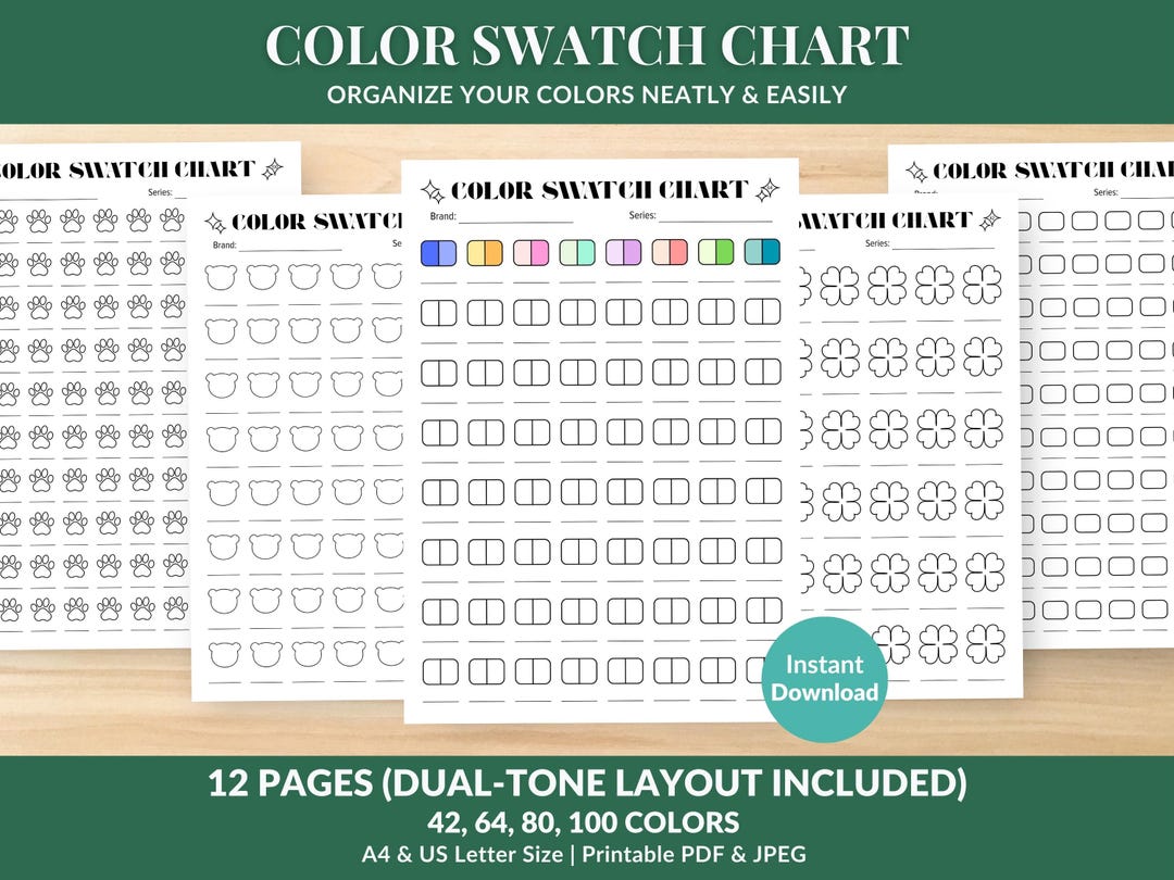 Color Swatch Chart Printable for Markers and Pencils: Blank Color Test ...