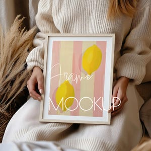 ART Display Frame Mockup With Person, DIN A Ratio, Home Interior Hand Holding Frame Minimal Wooden Frame Mockup PSD Photoshop Mockup