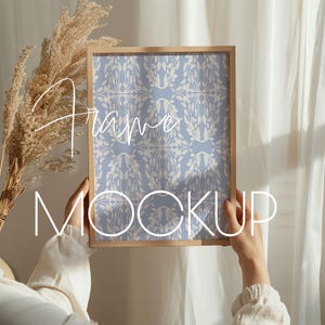 Close up Frame Mockup With Person, DIN A Ratio, Home Interior Hand Holding Frame Minimal Wooden Frame Mockup PSD Photoshop Mockup
