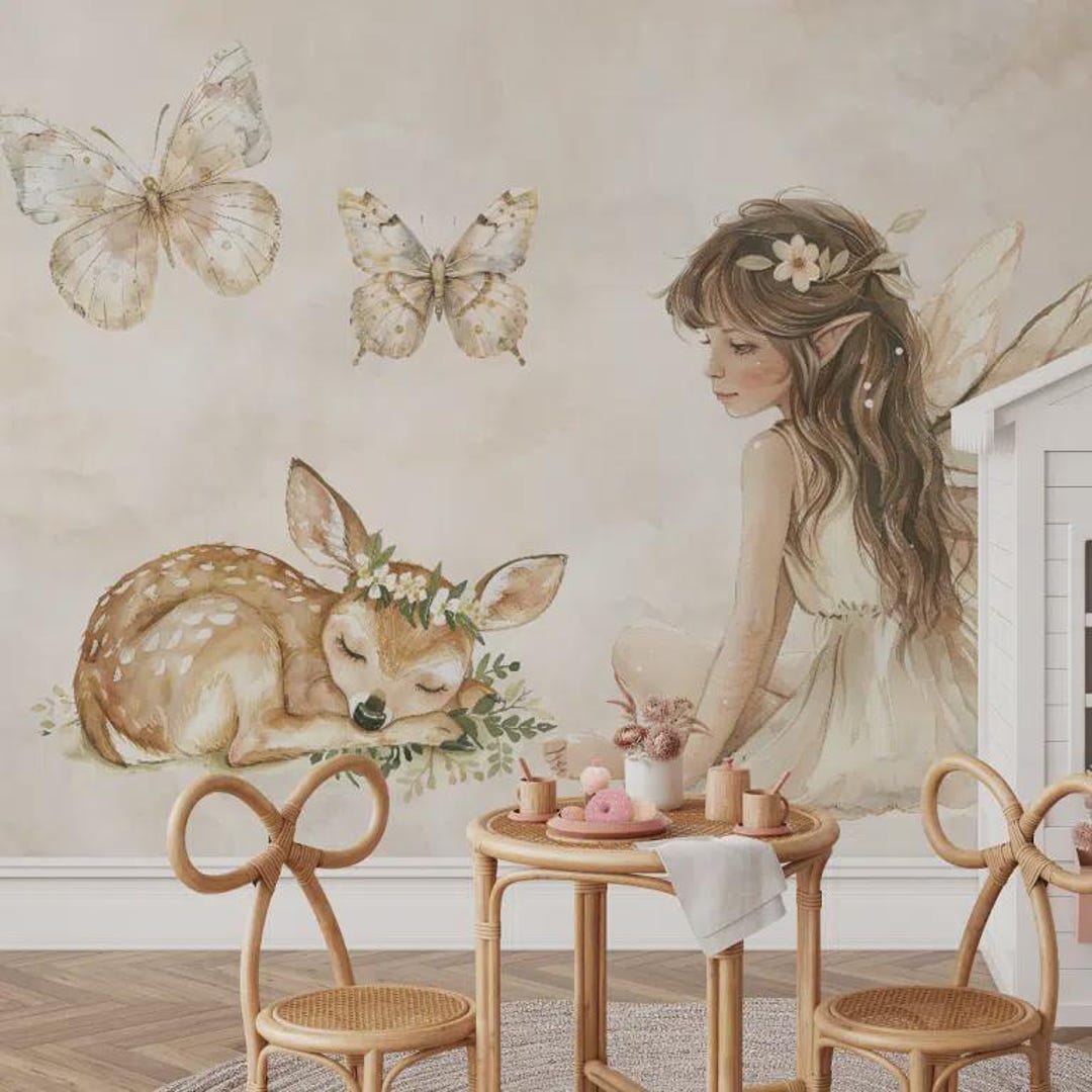 Wall Mural Kids Wallpaper the Fairy and the Deer - Etsy