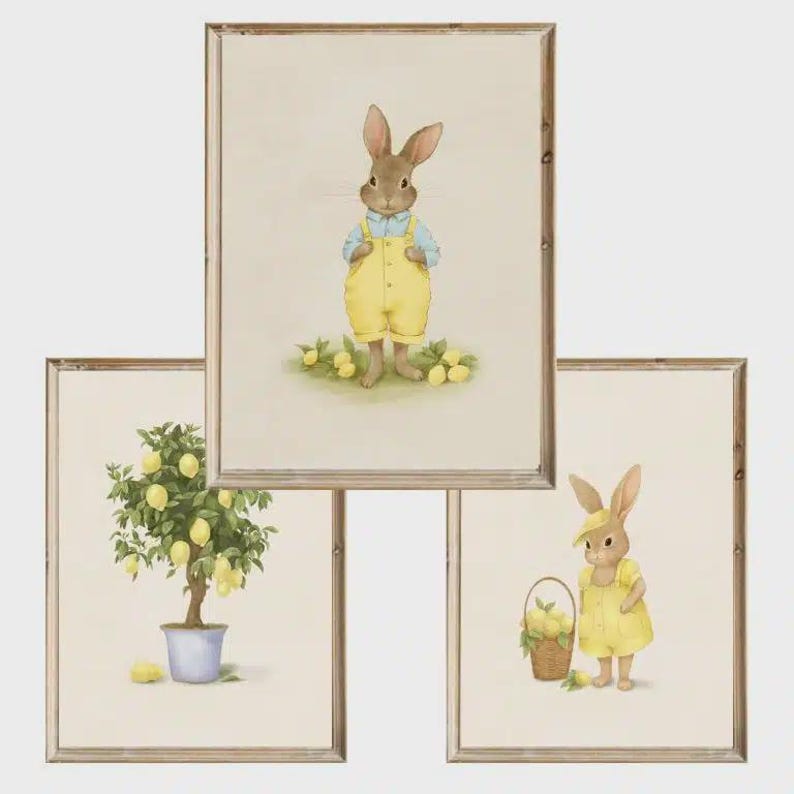 Set of Three Children’s Posters Lemon Bunny - Etsy