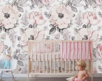 Kinderbehang Grijze bloemen