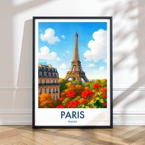 Parisian Eiffel Tower Print, France Wall Art, Travel Poster Paris, Floral Illustration, European Landmark Gift, Urban Decor