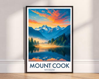 Mount Cook Print: Aoraki, New Zealand Travel Poster