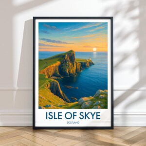 Neist Point Print – Illustrated Travel Poster of Isle of Skye, Scotland | Scottish Highlands Art, UK Wall Decor,  Sunset Art, Coastal Decor