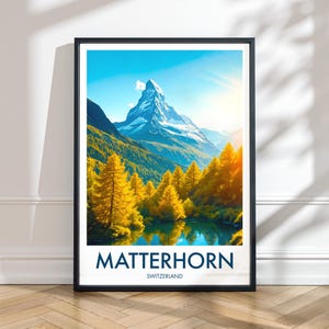 Swiss Alps Matterhorn Print, Mountain Lake Scene