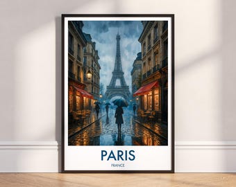 Eiffel Tower Rain Print: Paris, France Travel Poster