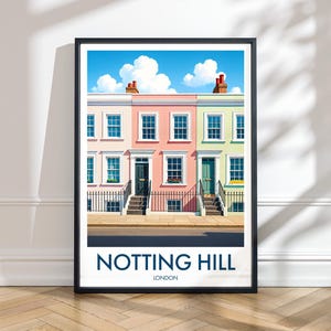 Notting Hill Print, London Wall Art, British House Art, UK Home Decor, Colorful Cityscape, Travel Poster, Colourful Houses, Portobello Road