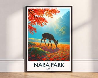 Nara Park Autumn Deer Print: Japan Travel Poster