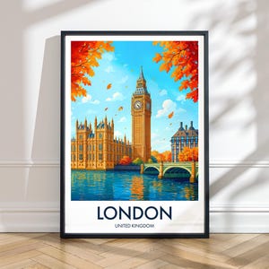 Big Ben Autumn Print – Illustriertes Reiseposter von London, Vereinigtes Königreich | Kultiges Wahrzeichen von London, British Decor, London Wall Art