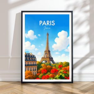 Eiffel Tower Flowers Print, Paris Wall Art, French Decor, Floral Parisian Poster, Modern Travel Illustration, Iconic Landmark Gift