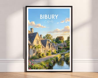 Arlington Row, Bibury Wall Art: Gloucestershire, Cotswolds, UK Modern Travel Poster