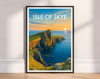 Arte mural de Neist Point: Póster de viaje moderno de la isla de Skye, Escocia