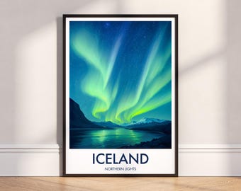 Zorza polarna: Plakat podróżniczy z zorzą polarną na Islandii