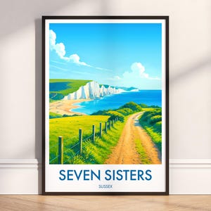 Seven Sisters Cliffs Print: Sussex Coast, UK Travel Poster