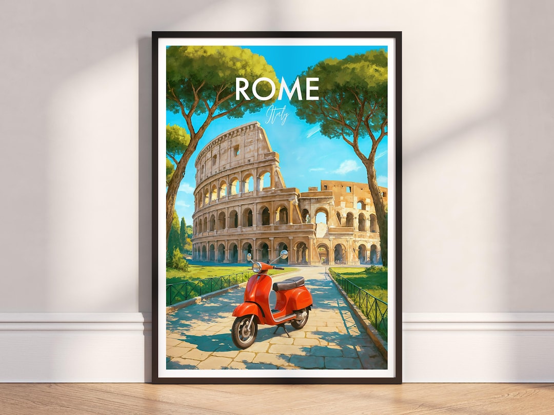 Colosseum Red Scooter Wall Art: Rome, Italy Modern Travel Poster - Etsy