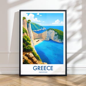 Navagio Beach Print, Zakynthos Poster, Greek Island Decor, Coastal Wall Art, Mediterranean Travel Gift, Illustrated Landscape