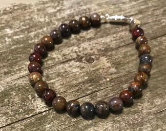 Multi-colored Jasper Gemstone Bracelet with silver screw clasp