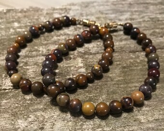 Multi-colored Jasper Gemstone Bracelet with gold screw clasp