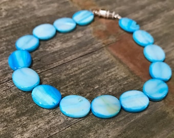 Blue "Shell" Bracelet with silver screw clasp