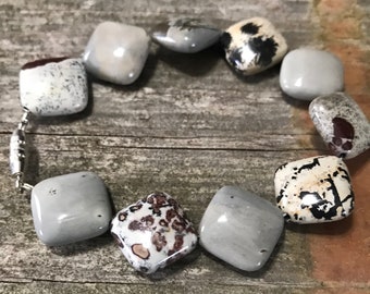 Unique Multi-colored Jasper Gemstone Bracelet with silver screw clasp