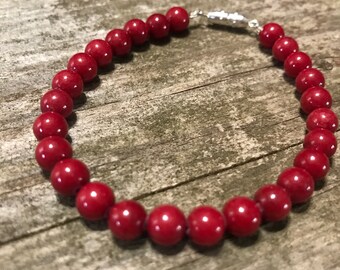 Red Gemstone Bracelet with Silver screw clasp