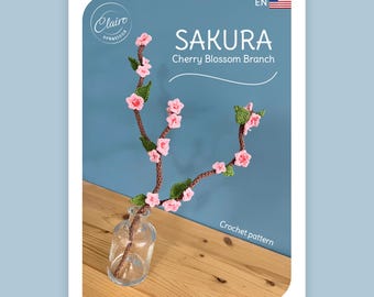 Sakura - cherry blossom branch, crochet pattern - FR+EN
