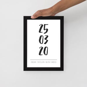 Geburtsdaten Poster – Personalisiertes Poster mit Name, Datum, Uhrzeit, Größe, Gewicht – Geschenk zur Geburt oder Taufe für Jungen & Mädchen