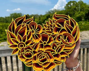 Handcrafted Layered Heart Wall Art - Intricate Floral Design, Vibrant 3D Paper Art Decor