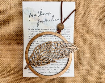 Memorial Feather Ornament & Story Card – “Feathers from Heaven” | Sympathy Gift | Remembrance Ornament | Laser-Cut Wood