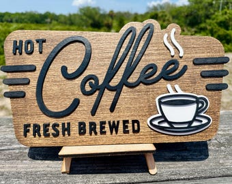 Retro Coffee Bar Sign: Fresh Brewed Wooden Wall Art