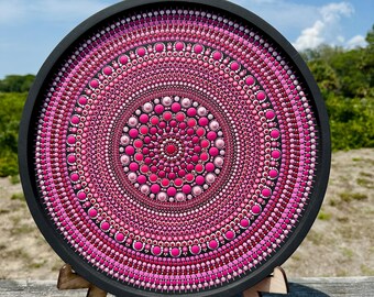 Pink Dot Mandala Wall Art – Boho-Inspired 3D Dot Painting, Relaxing Zen Decor