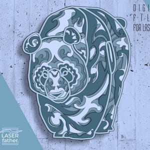 Panda SVG em camadas 3D, vetores para máquinas de corte a laser, silhueta de animais, formatos cdr, dxf, eps, ai para download, design Glowforge, CNC