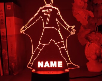 Cristiano Ronaldo LED Night Light, Personalized Name Football Gift, CR7 Kids Room Decor