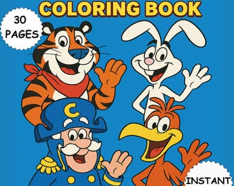 Retro Cereal Coloring Book 30 Nostalgic 90s Pages for Kids & Adults Printable PDF | Instant Download