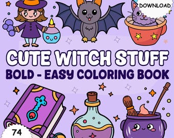 Coco Wyo Cute Witchy Coloring Book 74 Bold and Easy Pages for Kids & Adults Printable PDF Instant Download