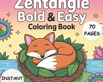 Zentangle Coloring Book 70 Bold and Easy Printable Pages for Adults and Teens Relaxing Digital Art Instant PDF Download