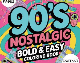 90s Nostalgia Coloring Book PDF 41 Retro Coloring Pages Instant Digital Download for Kids and Adults